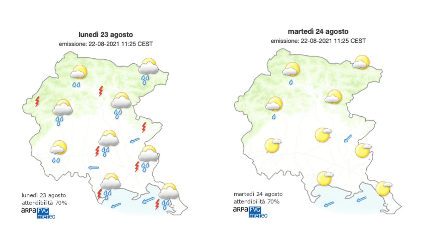 Immagine per Meteo, inizio settimana segnato da pioggia e fresco sul Goriziano